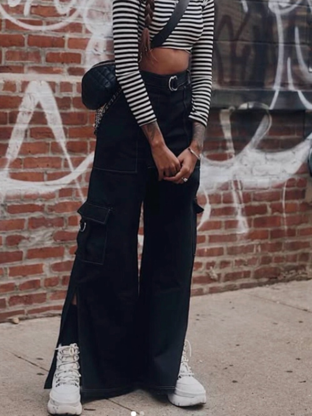 The Ragged Priest Black Wide-Leg Cargo Jeans